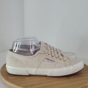 Superga Linu Natural Light Tan Canvas Sneakers Women's Size 7.5